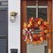 Haute Decor Lighted Wreath with Auto Timer 24 Inch Halloween Pumpkin Plaid Harvest Wreath - Natural Grapevine with 30 Warm White LED Lights - Fall Front Door Decor